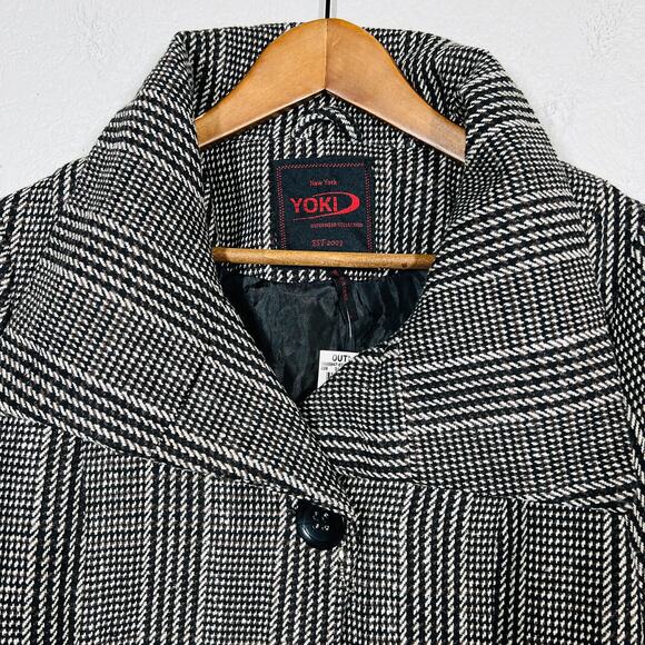 NEW! Yoki Tweed Pea Coat Button Front Coat Long Sleeve Check Stripe - L - Picture 3 of 5
